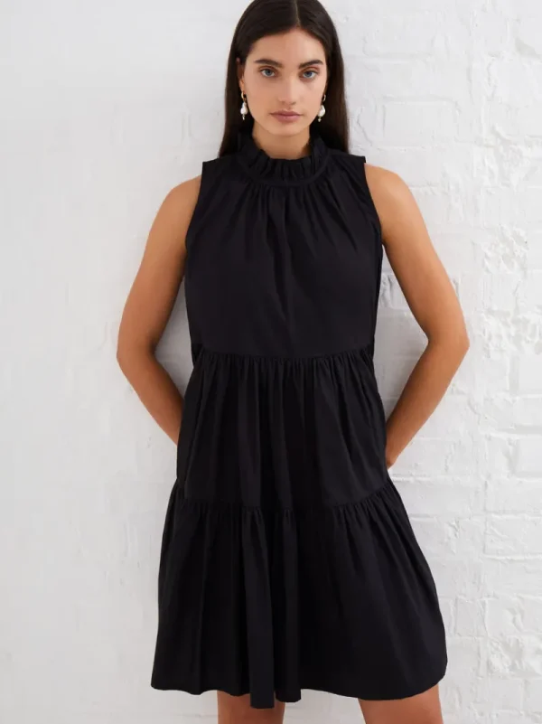 FRENCH CONNECTION Wedding Guest Dresses | Mini Dresses | Black Dresses | Dresses<Rhodes Poplin Sleeveless Tiered Mini Dress Black