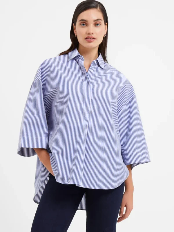 FRENCH CONNECTION Women's Shirts<Rhodes Poplin Stripe Popover Shirt LinenWhite/Marine