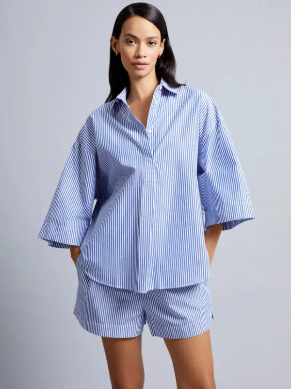 FRENCH CONNECTION Skirts & Shorts<Rhodes Poplin Stripe Shorts LinenWhite/Marine