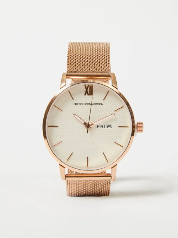 FRENCH CONNECTION Jewellery | Women's Watches<Rose Gold Tone Mesh Bracelet Watch with White Dial RoseGold