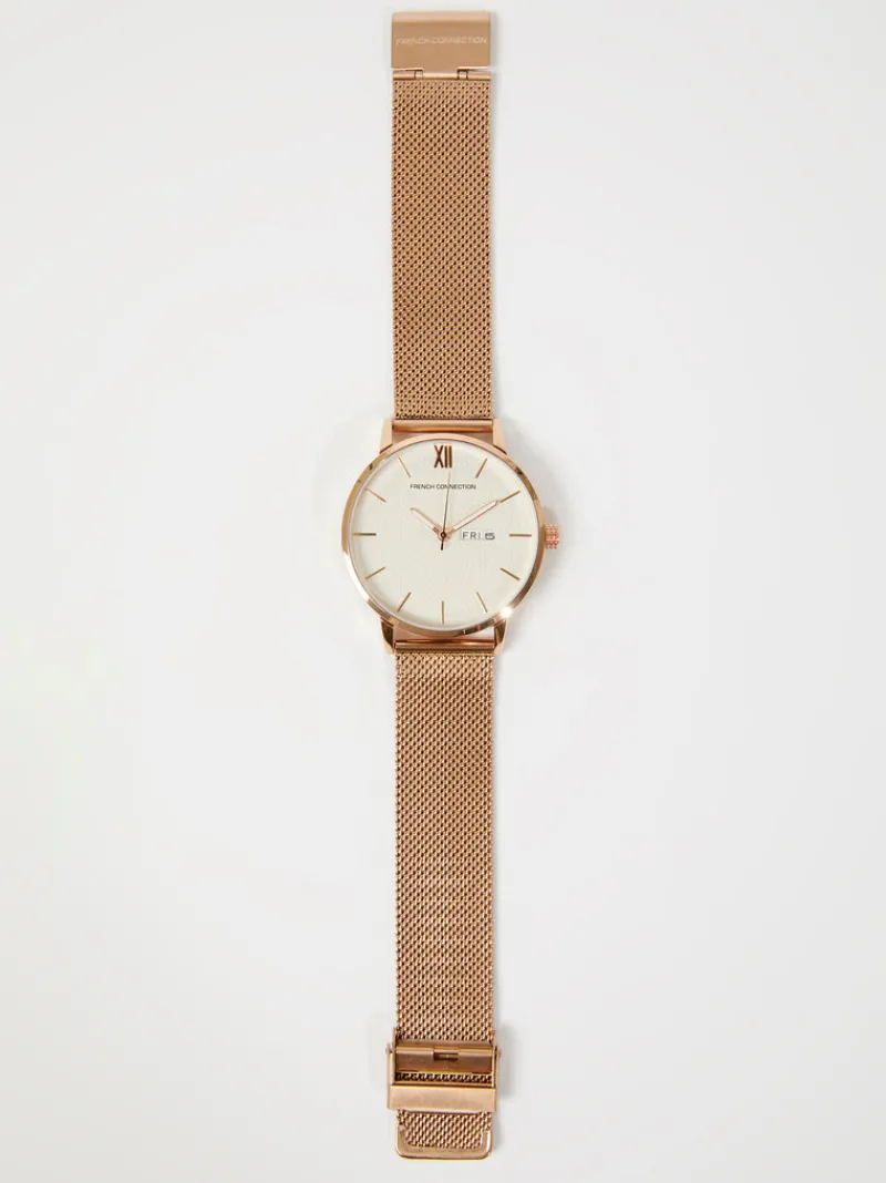 FRENCH CONNECTION Jewellery | Women's Watches<Rose Gold Tone Mesh Bracelet Watch with White Dial RoseGold