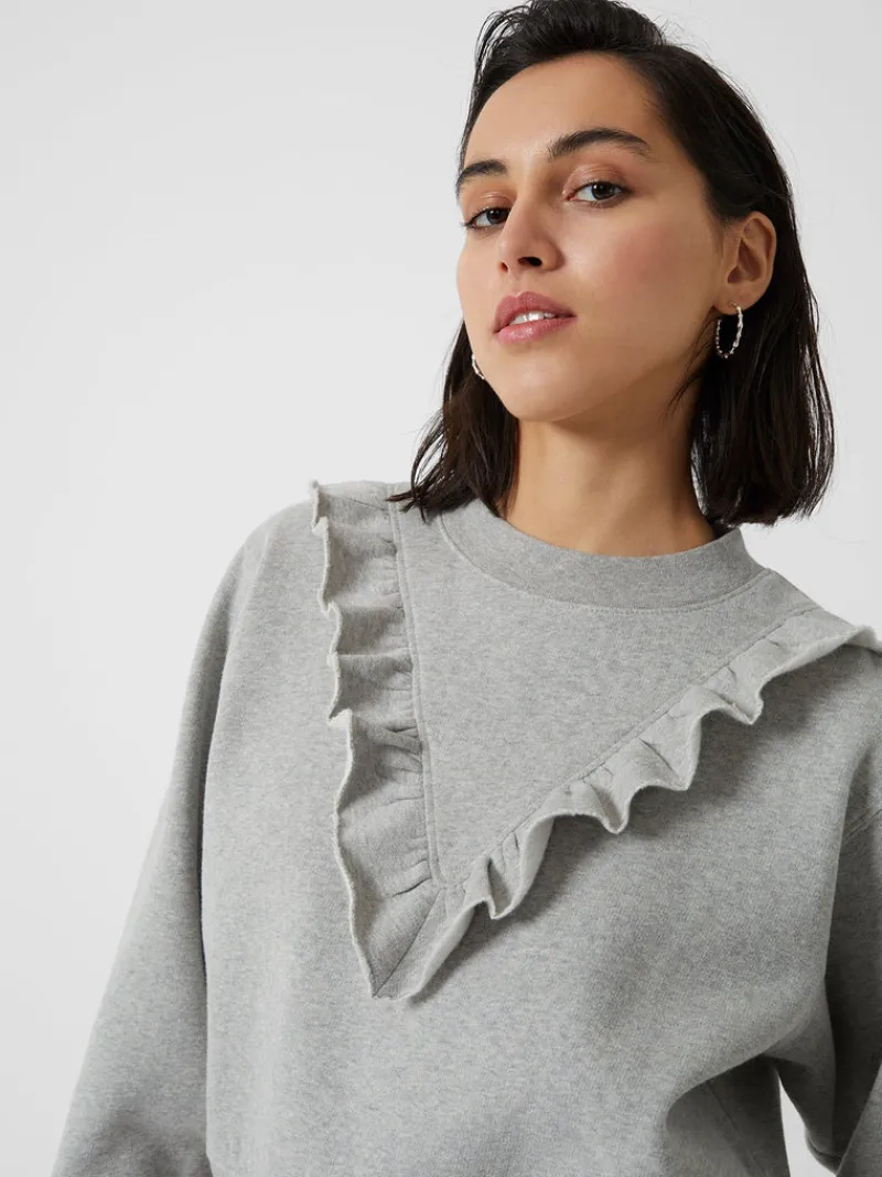 FRENCH CONNECTION Hoodies & Sweatshirts<Ruffle Crew Neck Sweatshirt LightGreyMel