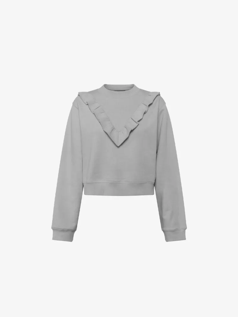 FRENCH CONNECTION Hoodies & Sweatshirts<Ruffle Crew Neck Sweatshirt LightGreyMel