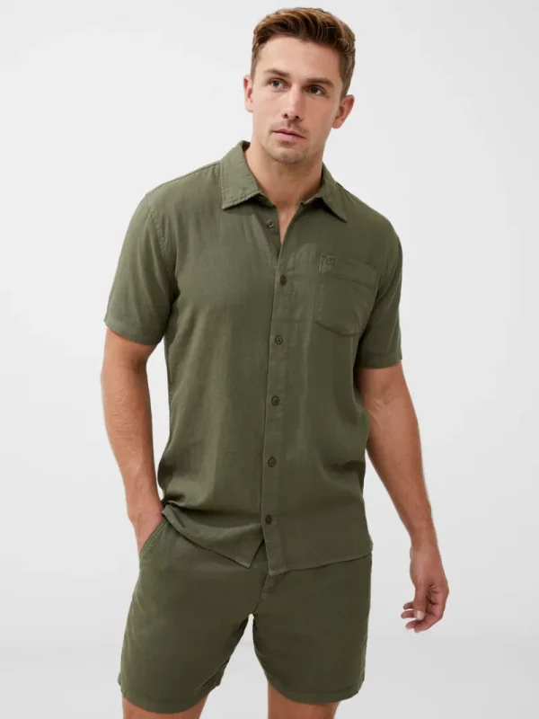 FRENCH CONNECTION Men's Shirts<Short Sleeve Linen Shirt Olive