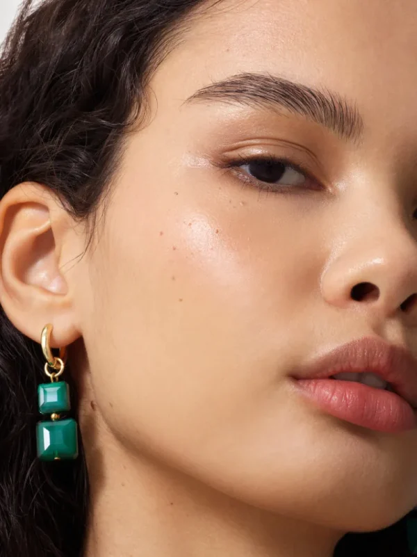 FRENCH CONNECTION Jewellery<Square Glass Huggie Earrings Gold/Forest