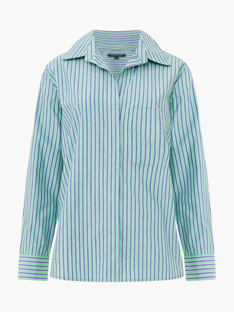 FRENCH CONNECTION Sale<Stripe Poplin Boyfriend Shirt Grn/Blu/WhtStripe