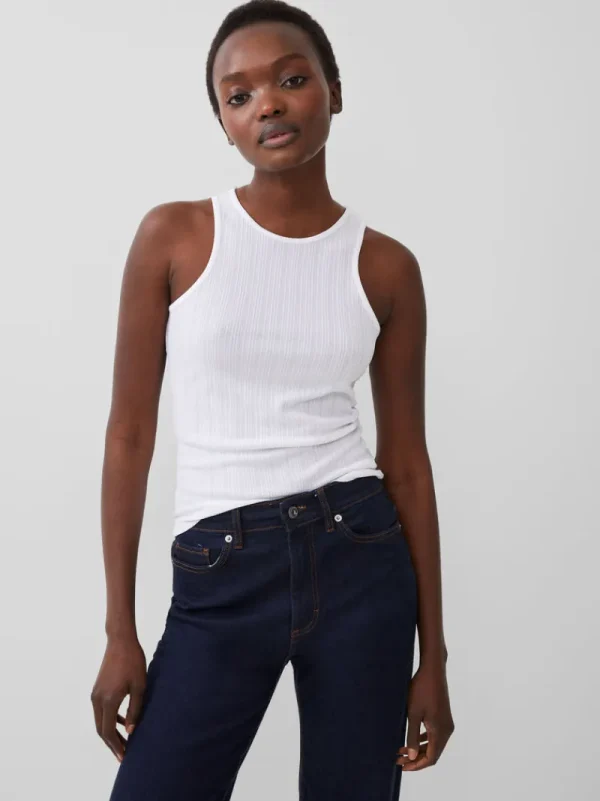 FRENCH CONNECTION Tops<Tallie Textured Racer Tank Top LinenWhite