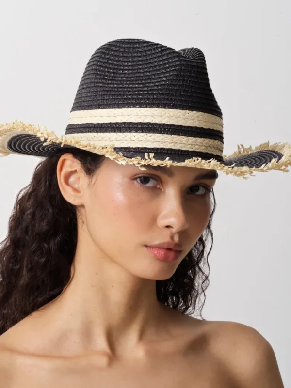 FRENCH CONNECTION Hats<Thick Double Stripe Straw Hat Black