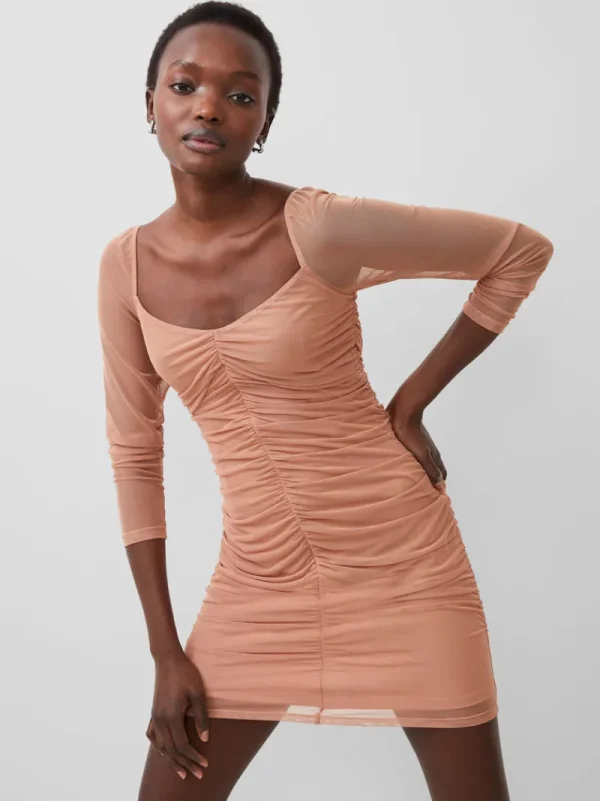 FRENCH CONNECTION Wedding Guest Dresses | Mini Dresses | Dresses<Toni Mesh Rouched Mini Dress MochaMousse