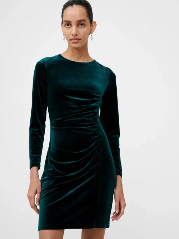 FRENCH CONNECTION Mini Dresses | Dresses<Velvet Long Sleeve Mini Dress DarkGreen